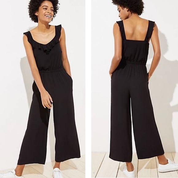 LOFT Pants - LOFT black sleeveless ruffle-front chic minimalist jumpsuit size XL